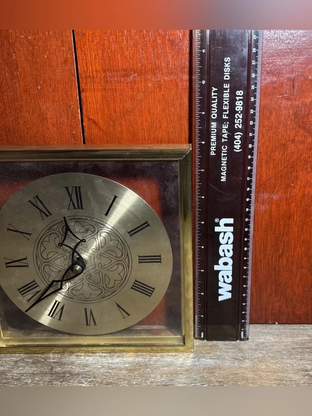 Vintage Brass Wall Clock Roman Numerals | Mid Century Square Frame